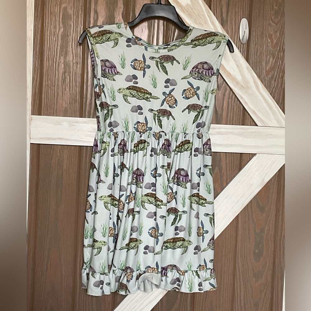 Kids Turtle Print Dress - Green and Purple. No Tags P2P 19” Guessing Size Medium